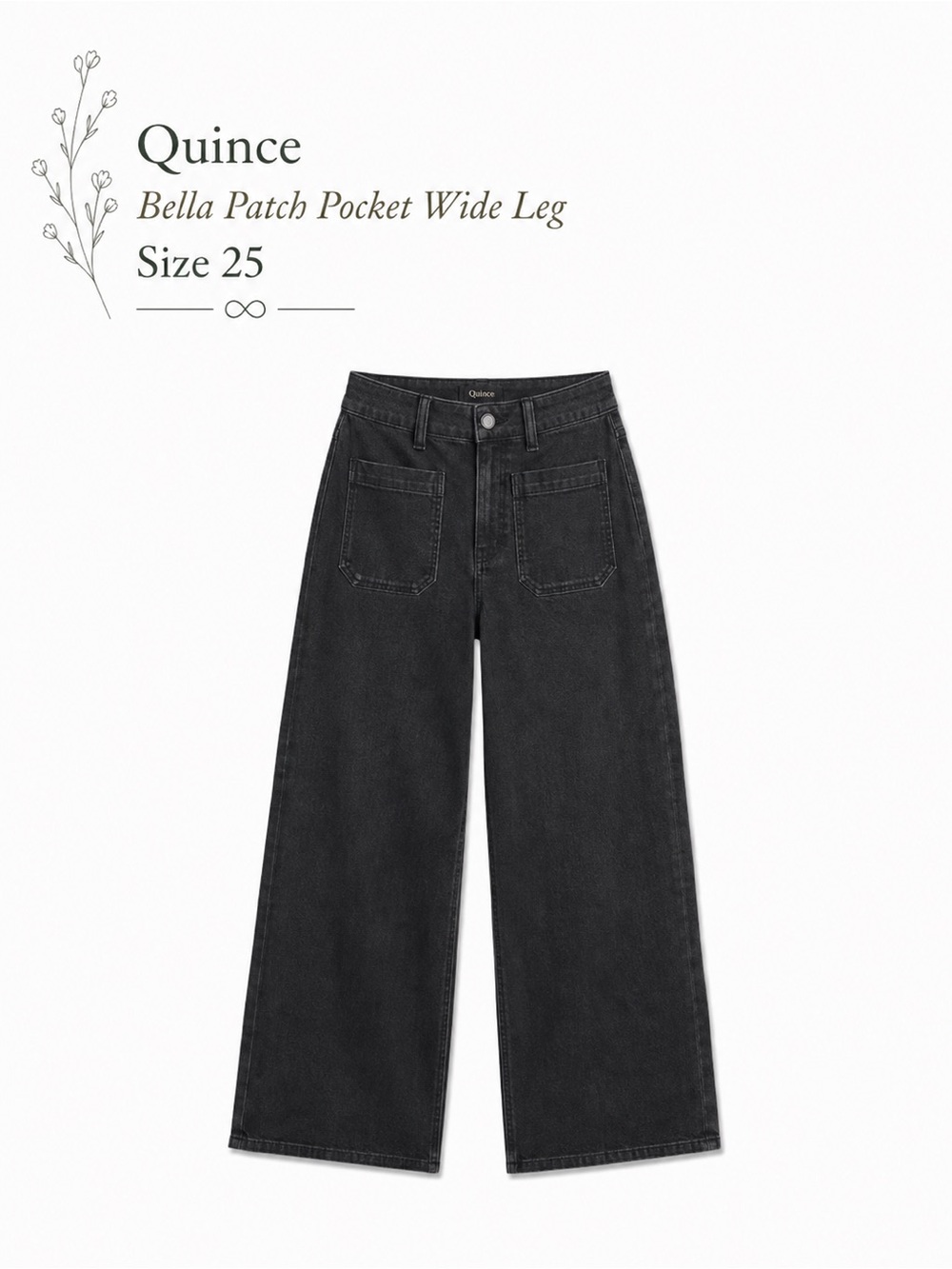 Quince Bella Patch Pocket Wide Leg Jeans — Charcoal Black